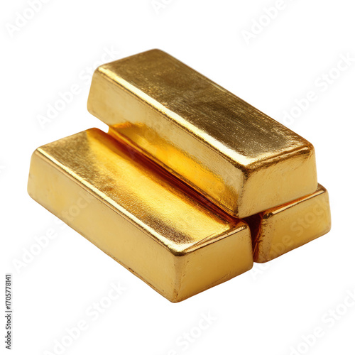 Three Solid Gold Bars Positioned Strategically With A Glossy Finish Isolated On White Background