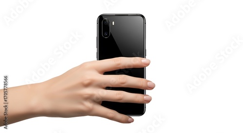 Person holding a black smartphone.