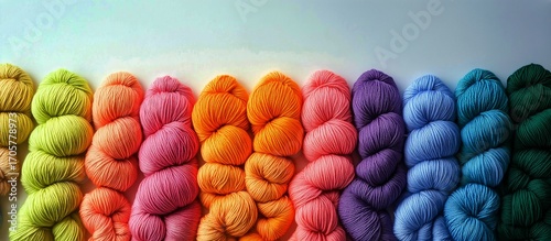 Vibrant Skeins of Yarn in a Rainbow of Colors Displayed in a Crafting Studio