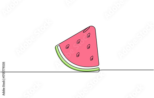 Continuous one line drawing Water Melon Fruit. Bright juicy summer fruit concept,  sweet watermelon slice one line. vector illustration.