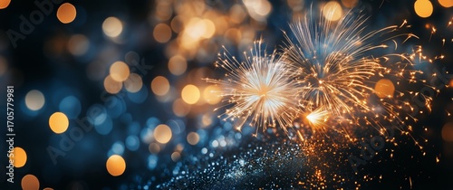 Bright Fireworks Illuminate the Night Sky During a Festive Celebration With S...