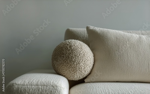 Stylish Textured Round Cushion Resting on Modern Sofa in Contemporary Living ...