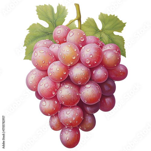 Sweet Fresh Grapes Cluster with Morning Dew Isolated on transparent background