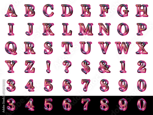 アルファベット、明朝、影3、12マゼンタ