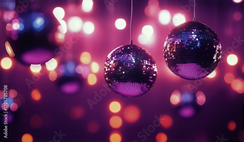 Colorful Disco Balls Reflect Vibrant Lights at a Festive Dance Party in a Club.