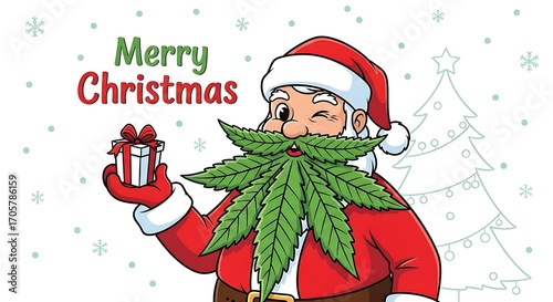 Merry Christmas Santa with Marijuana Beard.