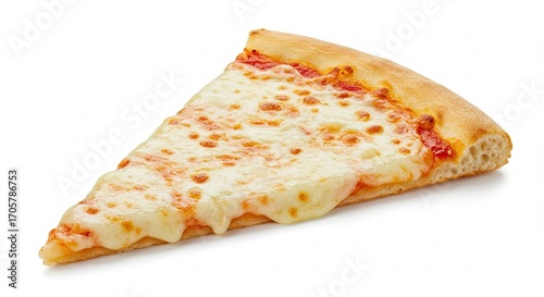 Delicious Pizza Slice with Melted Mozzarella on White Background