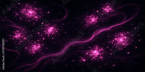 An abstract purple galaxy background with swirling cosmic dust and a starry night sky