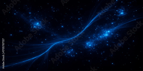An abstract nebula with bright stars in a deep blue night sky