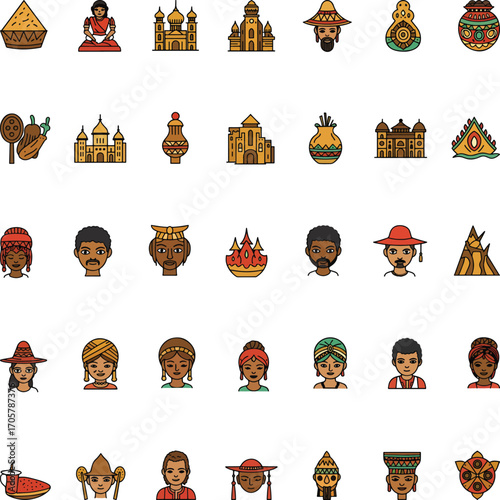 World cultures icons silhouette for vector stock