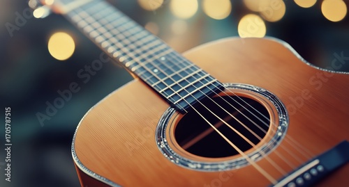 Beautiful Acoustic Guitar Close-Up Highlighting Craftsmanship and Strings in ...