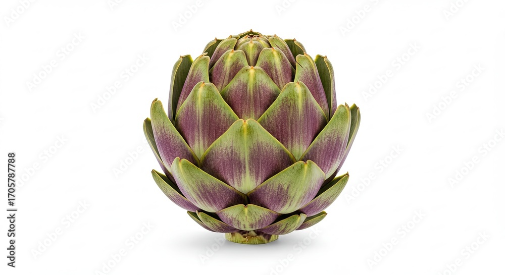 Obraz premium Fresh Green and Purple Artichoke on White Backdrop