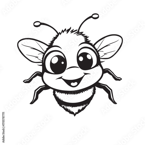 Smiling cute bee with big eyes vector design concept.