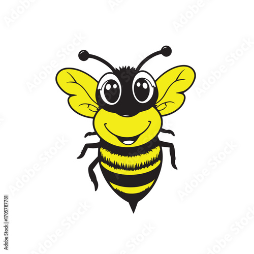 Smiling cute bee with big eyes vector design concept.