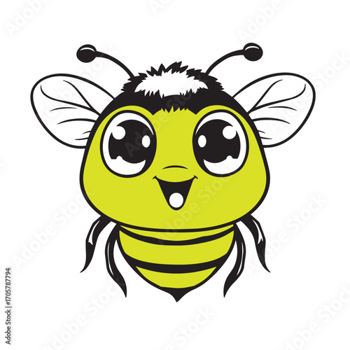 Smiling cute bee with big eyes vector design concept.