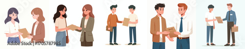 vector of an applicant giving a cover letter to a company employee