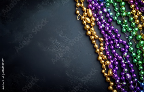 Colorful Beads Arranged on a Dark Surface Create Festive Display for Celebrat...