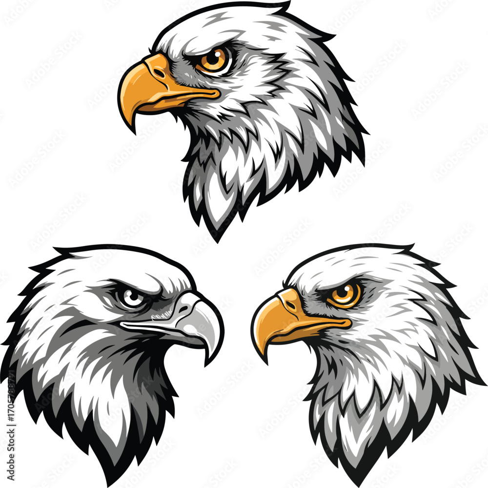 Fototapeta premium Eagle heads silhouette for vector stock