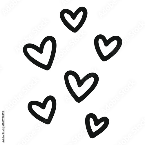 Scattered doodle heart outlines symbolizing love, joy, romance, playfulness and celebration