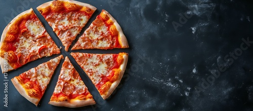 Freshly Baked Pizza With Pepperoni Slices, Basil, and Ripe Tomatoes on a Dark...