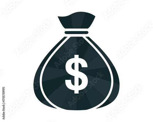 A simple flat design icon of a money bag with a dollar symbol, representing finance, wealth, investment, and savings on a white background