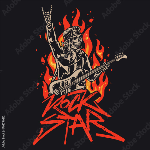 Rock star performing amidst blazing flames