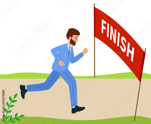 Businessman is late for work or meeting. Human is running from work.