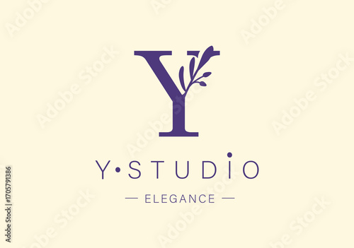 Logo, capital letter Y. Monogram of Botanical Minimalistic, Initial. with Organic Plant Elements. Vector design.