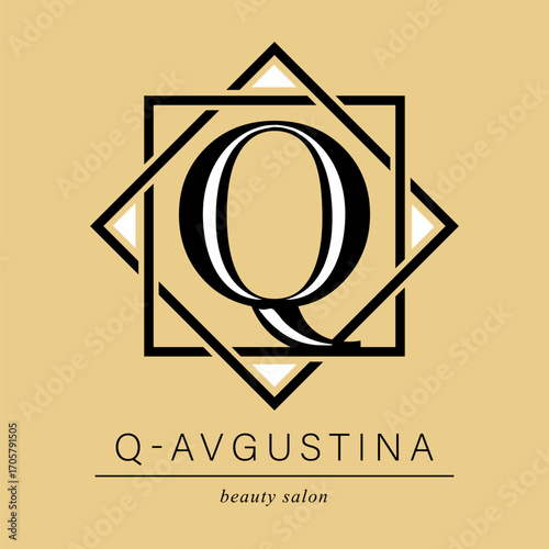 Logo, capital letter Q. There is a botanical monogram in two squares - Q. with organic plant elements. Vector design. beauty salon. for a tattoo studio.