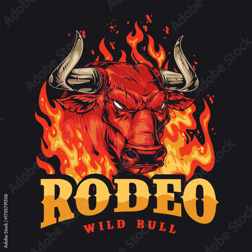 Wild bull with fire design for rodeo enthusiasts
