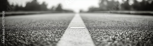 Long Empty Road Stretching Towards Horizon in Black and White During a Calm O...