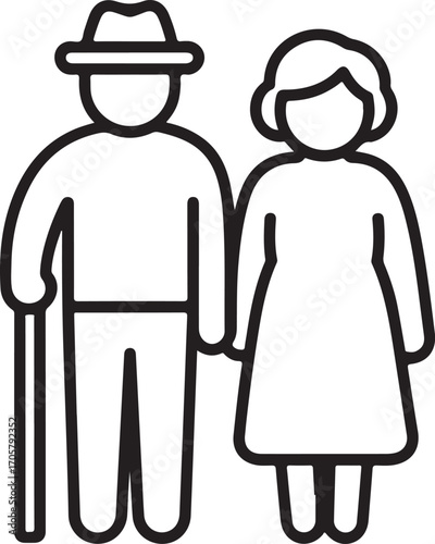 Elderly couple standing together holding hands icon