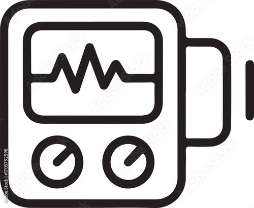 Medical monitor icon with heartbeat line and dials