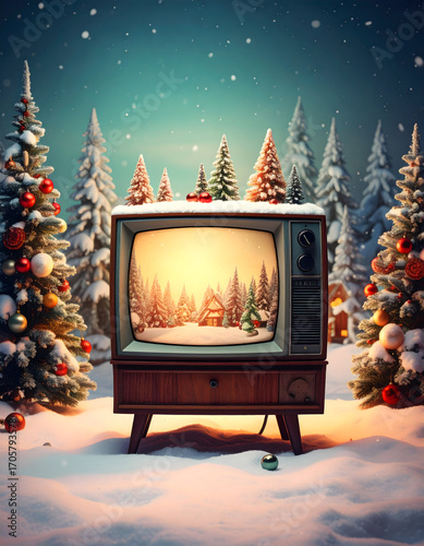 Vintage TV with Winter Wonderland Scene