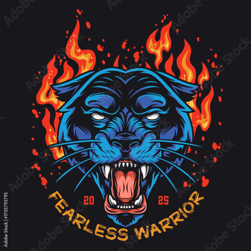 Fearless warrior graphic with fire elements