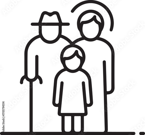 Stylized line art icon of a multi generational family group