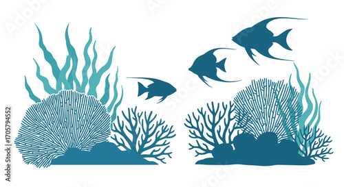 A vibrant underwater coral reef teeming with diverse marine life and exotic fish.