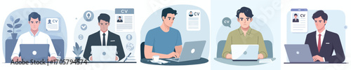 vector of a man making a CV for a job application
