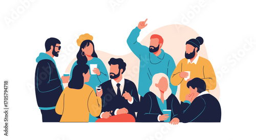 A diverse group of people gathered together enjoying a casual conversation.