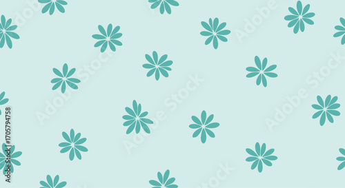 A repeating pattern of light blue daisy-like flowers on a light teal background.