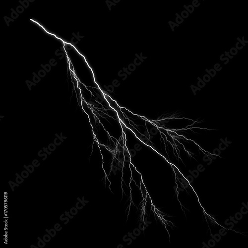 Realistic Lightning Bolt Isolated on Black Background