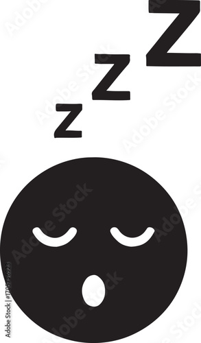 Sleeping face with “Zzz” silhouette icon symbolizing rest, nap, relaxation, and deep sleep.