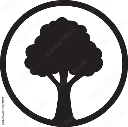 Tree inside circle eco silhouette symbolizing sustainability, nature care, and green activism.