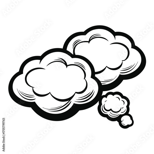 Cartoon Style Thought Bubbles with Bold Black Outlines Comic Book Design Element