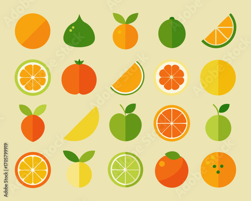 Colorful flat design fruit icons collection