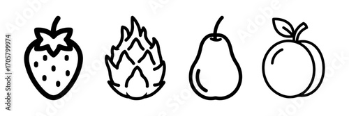 Black and White Outlined Fruit Icons