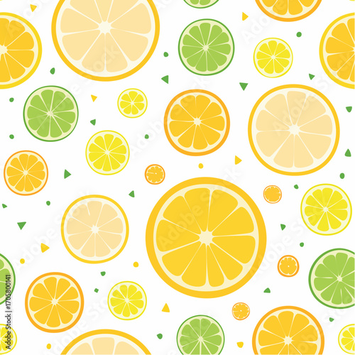 Citrus Fruit Slices Pattern on White Background