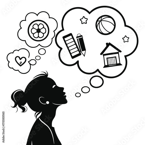 Silhouette of a Woman Dreaming About Hobbies and Home, Thinking About her Aspirations