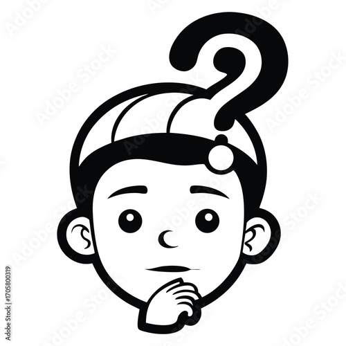 Cartoon Boy with Question Mark Contemplating a Solution Illustration