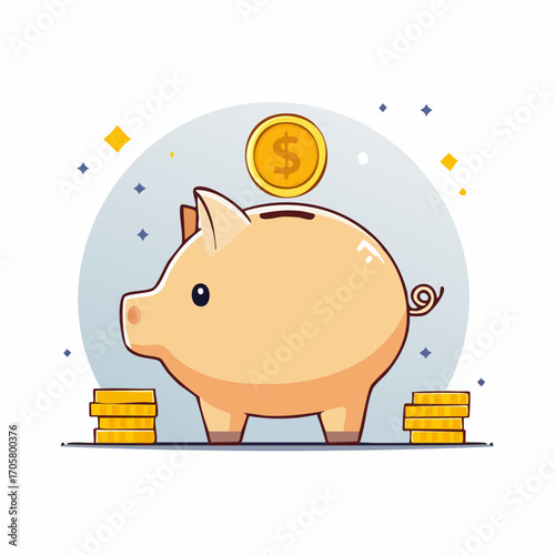 Pixel Art Piggy Bank with Gold Coins and Sparkle Effect on Gray Background